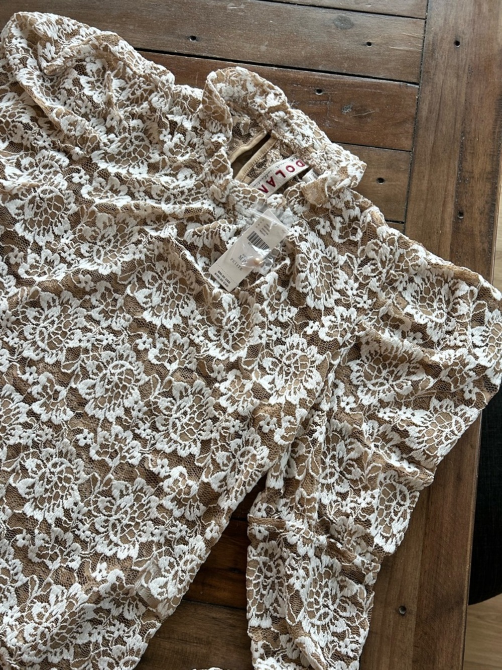 NWT Anthropologie Dolan Lace Puff Sleeve White Beige Blouse M - Picture 5 of 10